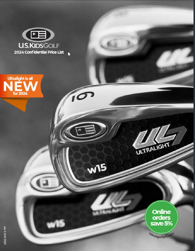 US Kids Golf Price Sheet for Equipment and Apparel